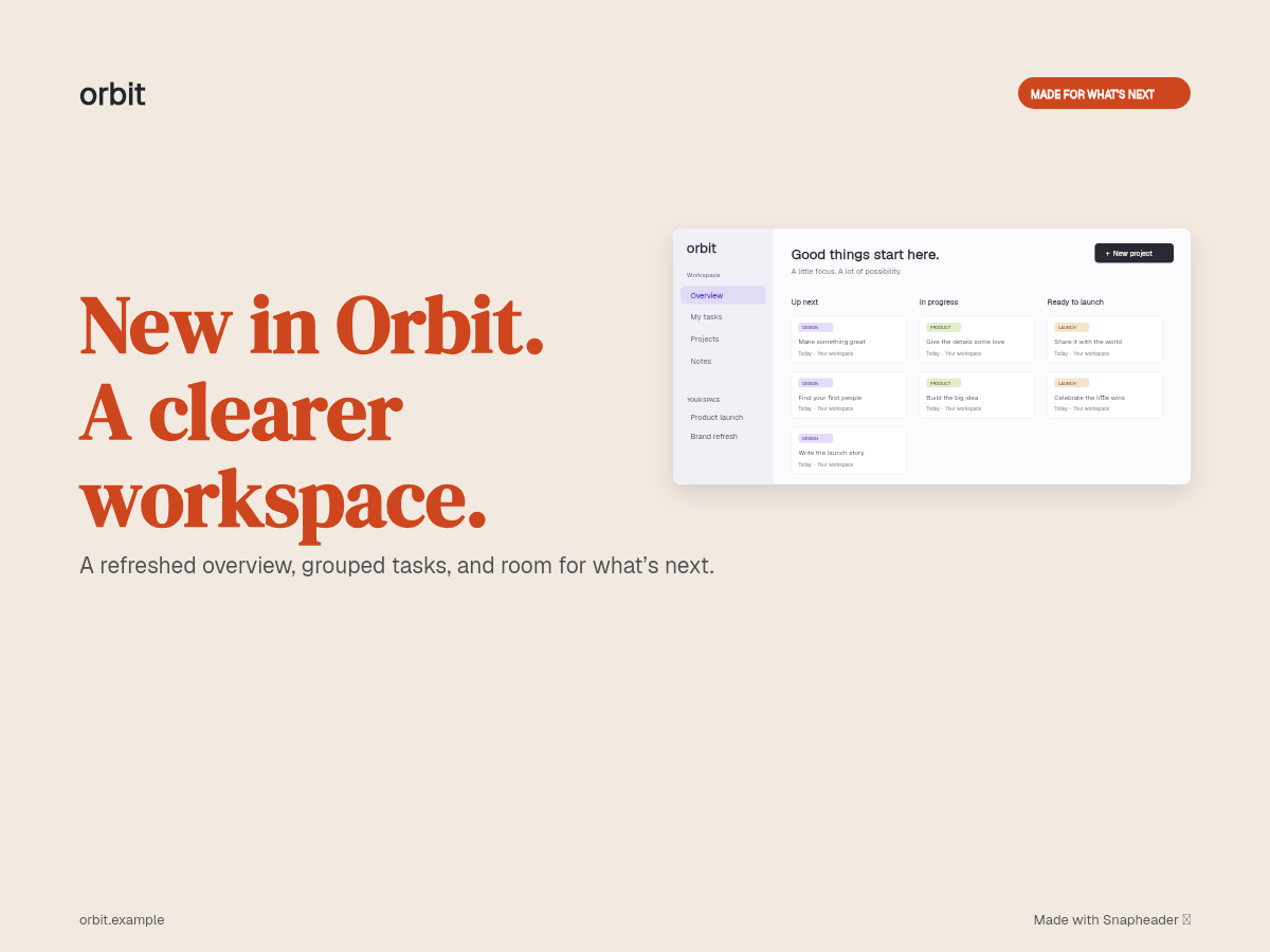 Changelog layout with a fictional Orbit example